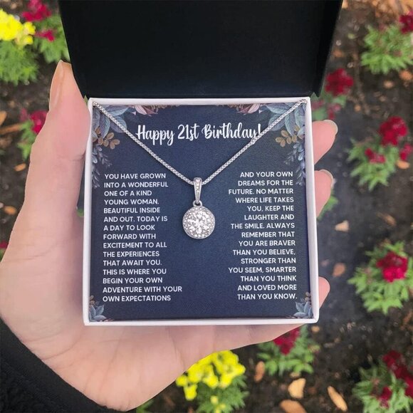 21st Birthday Gifts For Her, 21 Year Old Female Birthday Card Necklace Gift Idea - Picture 4 of 7